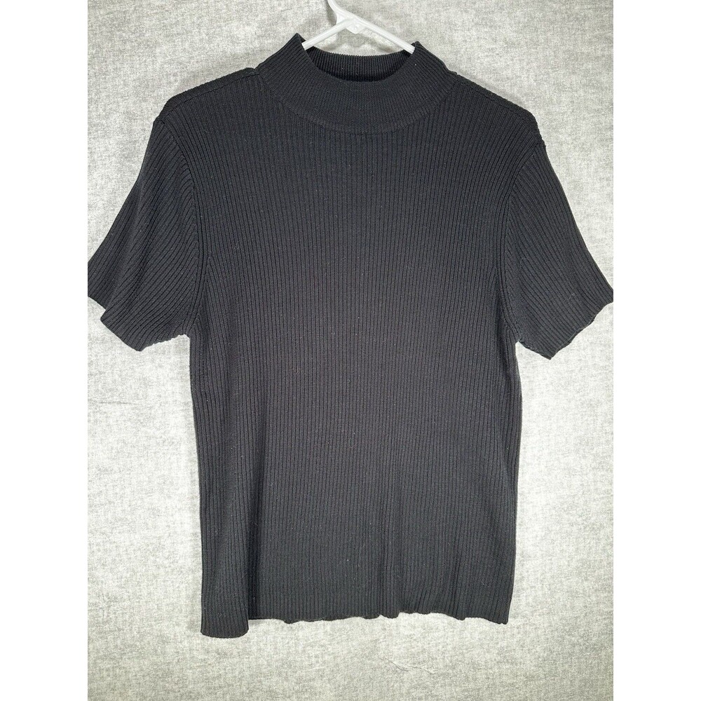 Crystal Kobe Womans Sweater Size XL Black Cable Knit Pullover Short Sleeves